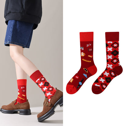 Trendy socks original men and women cartoon creative middle tube cotton socks