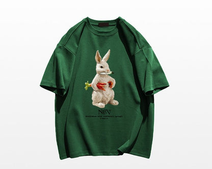 Cartoon rabbit print short sleeved T-shirt for women's summer oversize tee