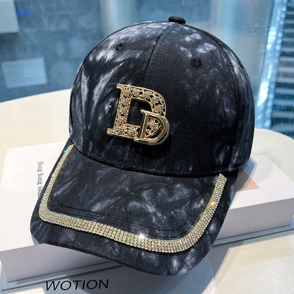 Baseball Hat Women's Trendy D Letter Rhinestone Peaked Hat