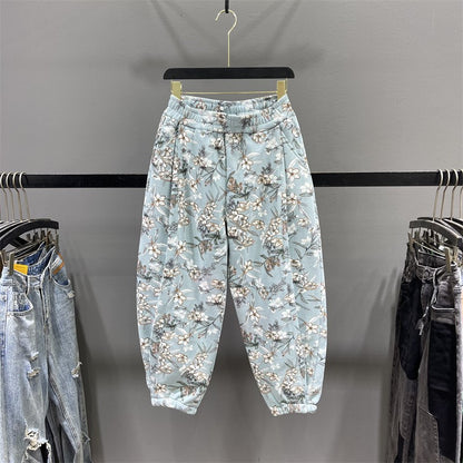 Fragmented floral radish pants for women