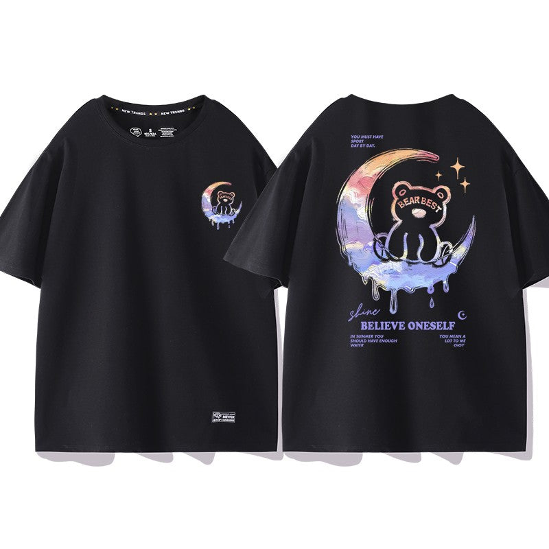 Moon T-shirt UNISEX black trendy summer loose fit