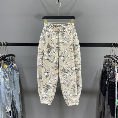 Fragmented floral radish pants for women