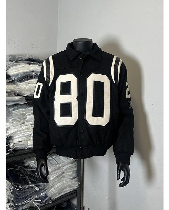 Men stitching letter baseball jacket clean fit lapel jacket