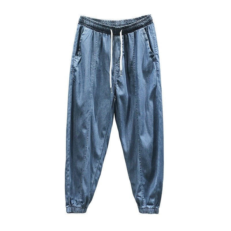 Thin ice silk pants for men chubby legs jeans