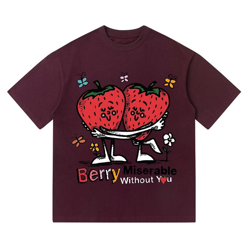 T-shirts berry without you latter print casual oversize unisex couple tee