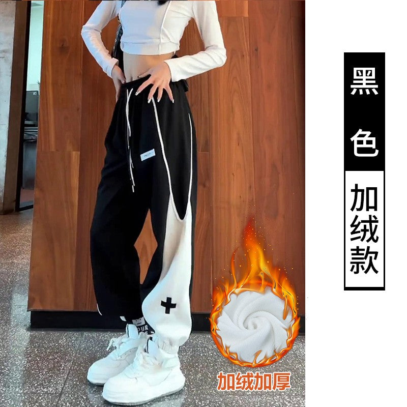 Black plush sanitary pants women's sweatpants