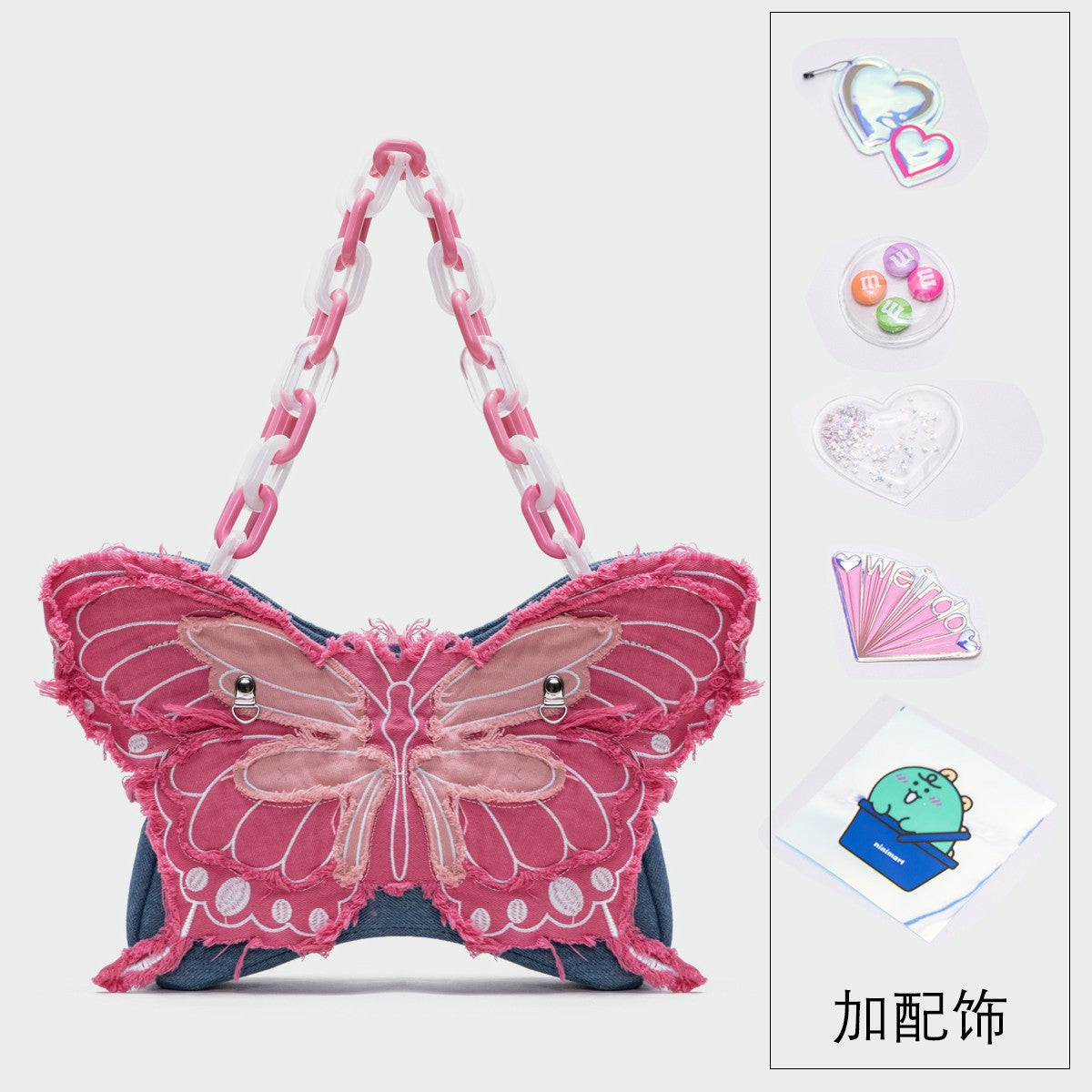 Butterfly denim shoulder crossbody handbag