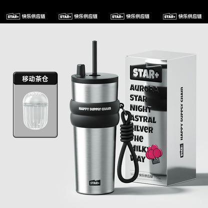 Insulated cup capacity car mounted coffee straw water cup