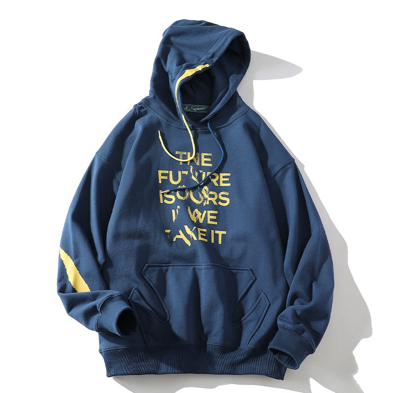 Two-color drawstring unisex hoodie loose cotton casual hoodies