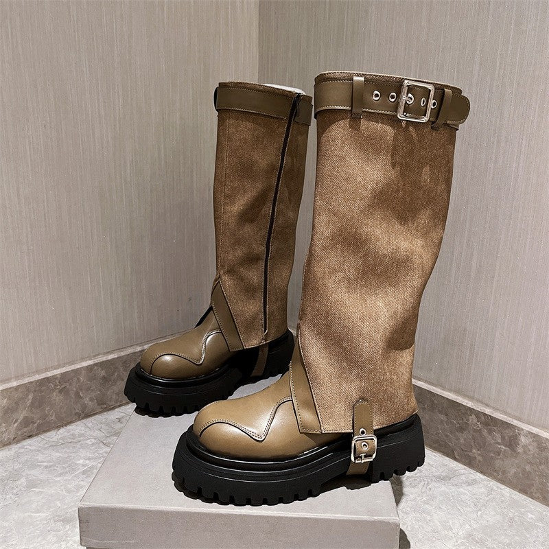 Pipe Boots Denim Long Boots Detachable Two Wear Women's Shoes