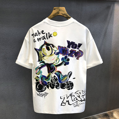 High-end oversize brand cartoon graffiti heavy short-sleeved T-shirt