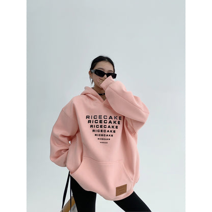 Hoodies pink winter chic high-grade 3D printing hooded cap sweater female loose top