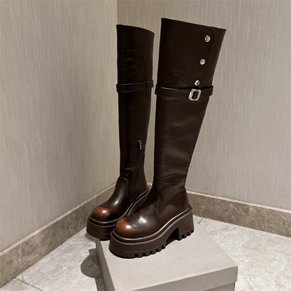 Boots motorcycle long knee high boots, flip collar