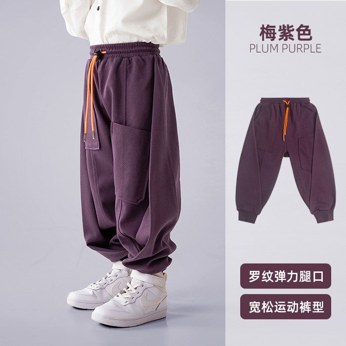 Children's clothing boys' bloomers purple pants loose children's spring and autumn sports pants trendy brand