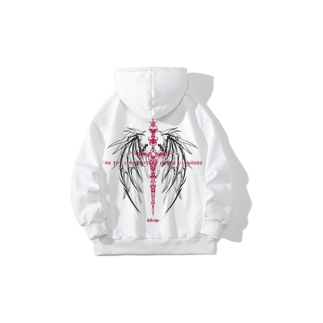 Dark magic sword wings pattern letter hoodies