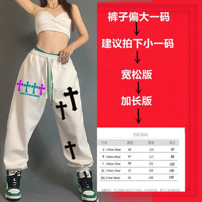 Cross print loose fit pants for women