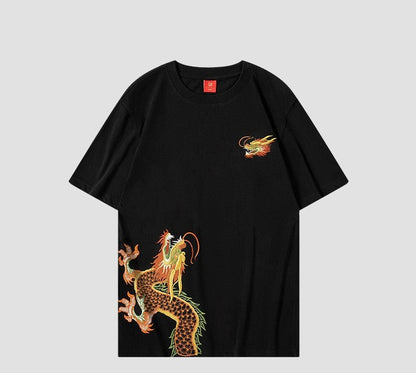 Dragon pattern embroidery pure cotton short-sleeved T-shirt