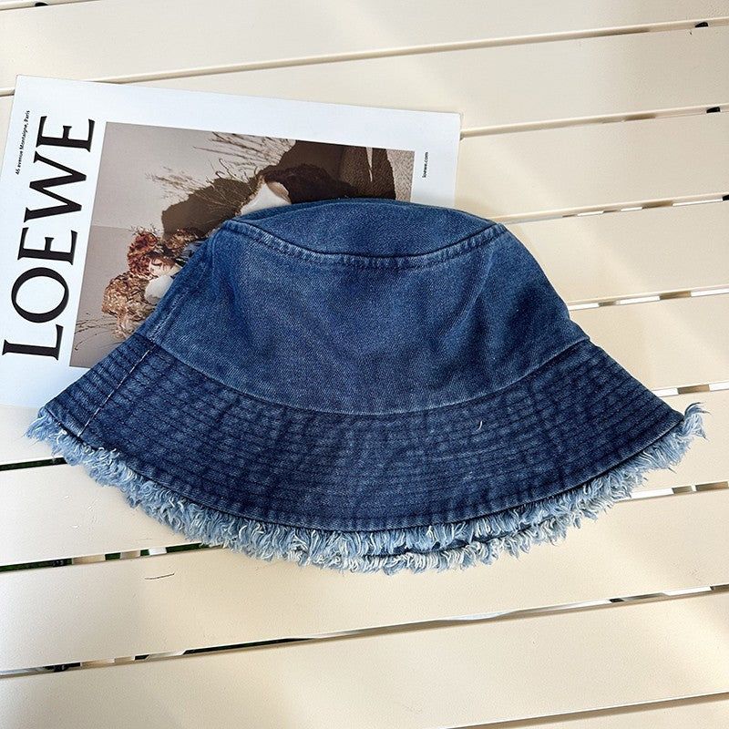 Big eave distressed washed denim fisherman hat