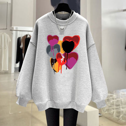 Milk tea color round neck sweatshirt women loose mid-length top