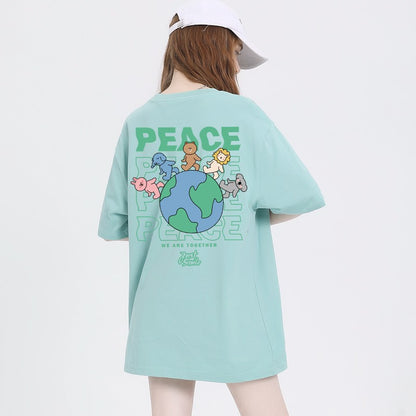 World Peace T-shirt Short Sleeve Top Women's Loose Large Size T-shirt