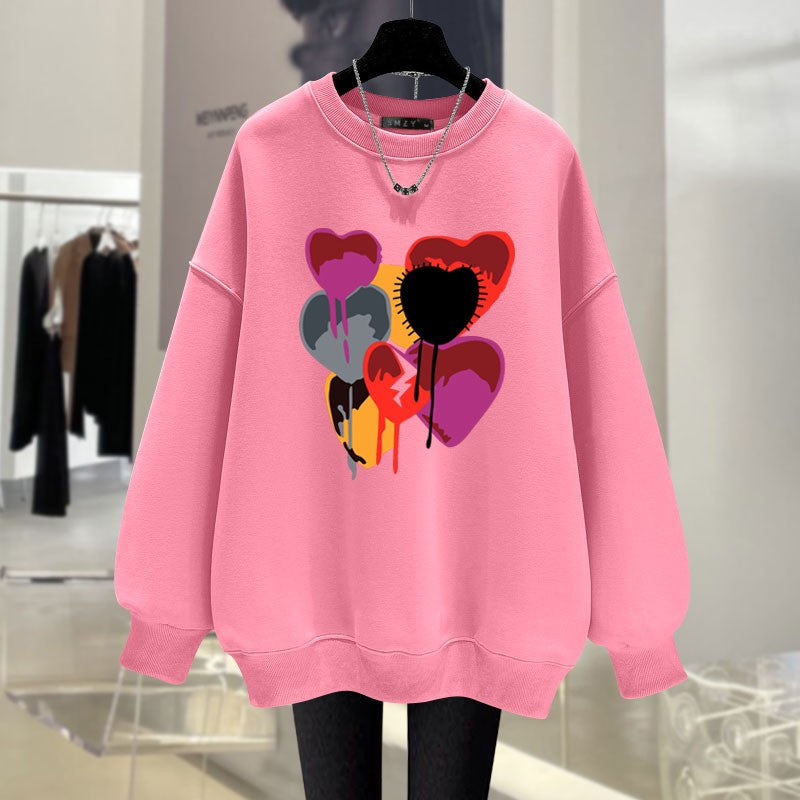 Milk tea color round neck sweatshirt women loose mid-length top