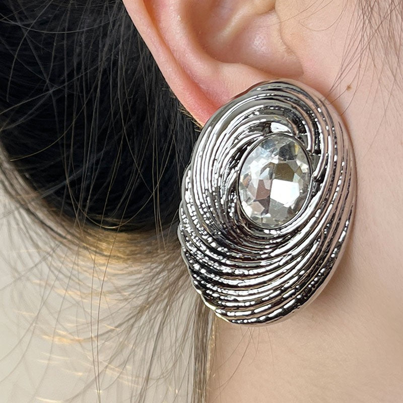 Grove retro rhinestone cocoon shaped metal ear clip earrings