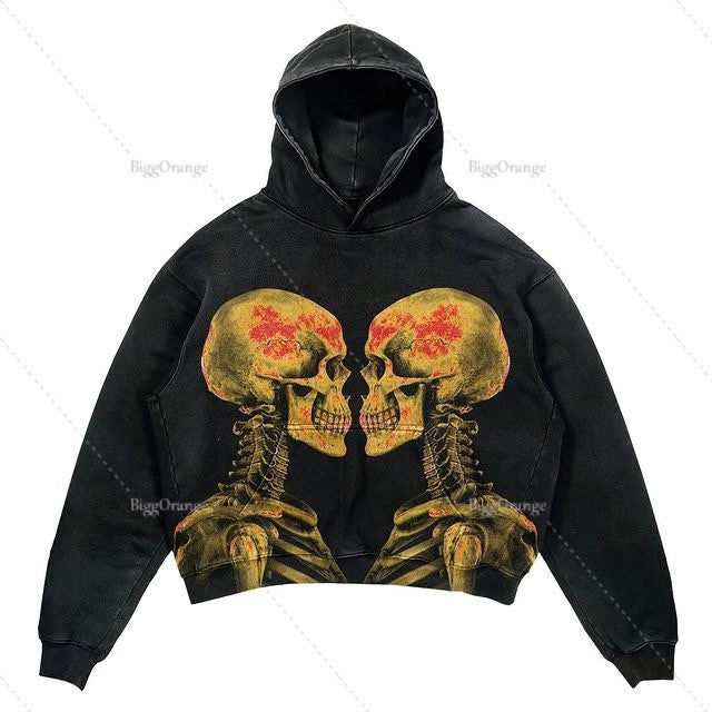 Oversize Ice Punk Design Printed Hip hop Hoodie Streetwear Gothic pullover