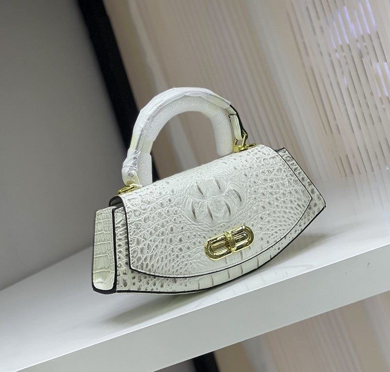 Crocodile pattern saddle luxury genuine leather handbag