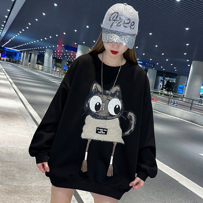 Cartoon velvet sweatshirt mid-length top