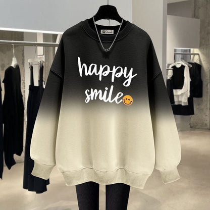 Sweatshirts women velvet loose smiling face letter mid-length top