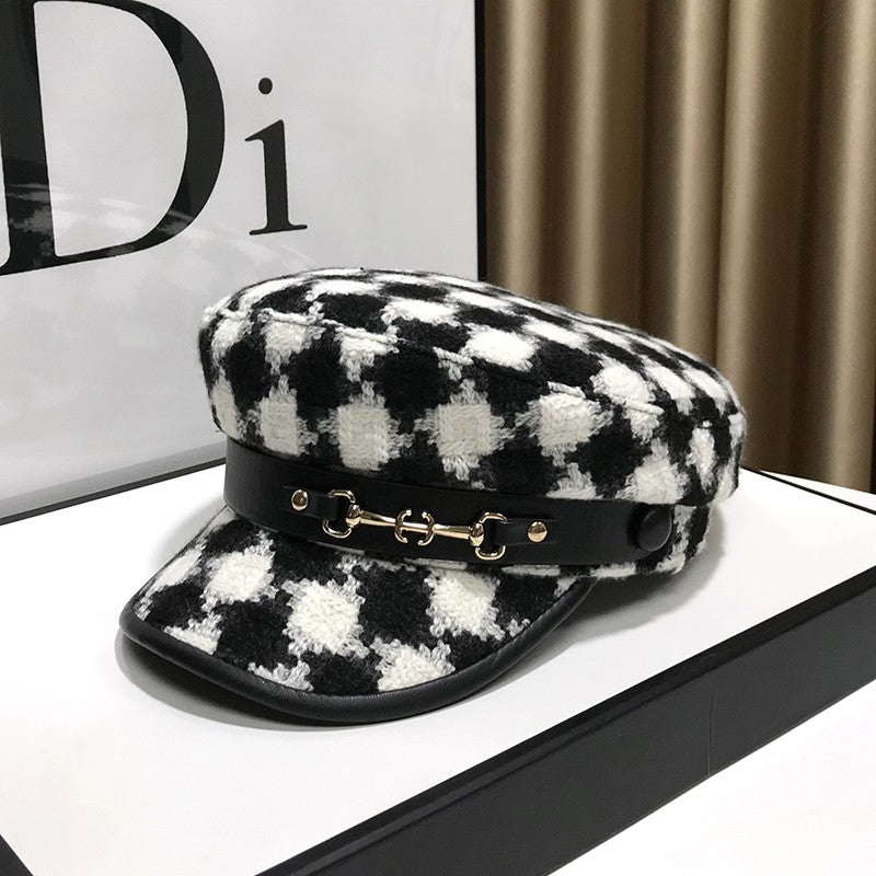 Fragrant Duck Tongue Hat Women's Winter Checkered Black Hat