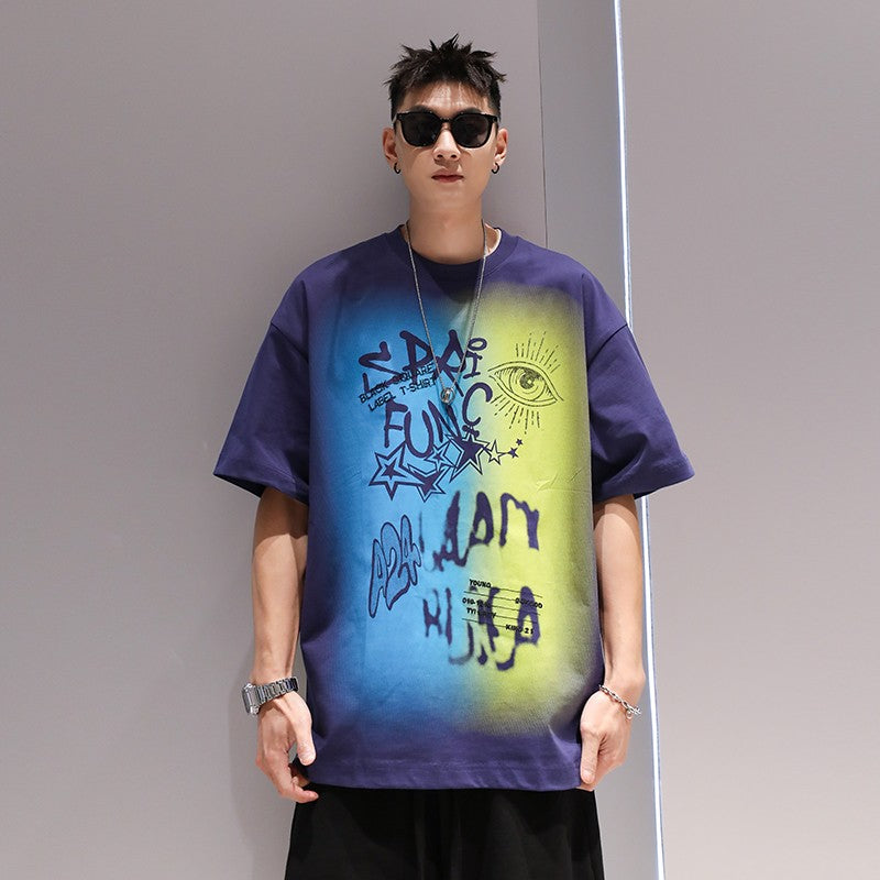 T-shirt creative color-blocking men's summer half-sleeved T-shirt