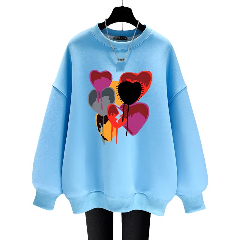 Milk tea color round neck sweatshirt women loose mid-length top