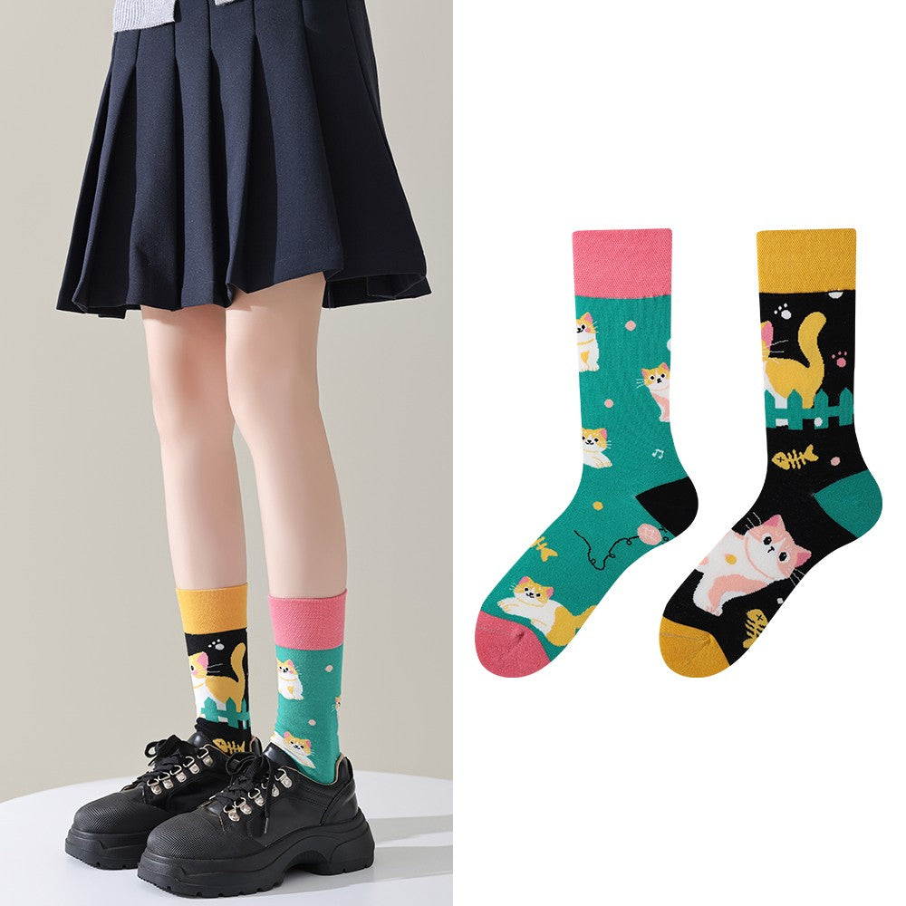 Trendy socks original men and women cartoon creative middle tube cotton socks