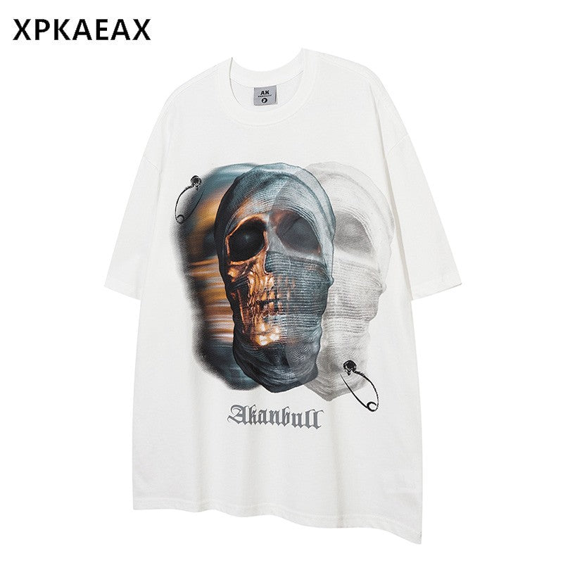 T-shirt men's dark skull printed round neck short-sleeved top