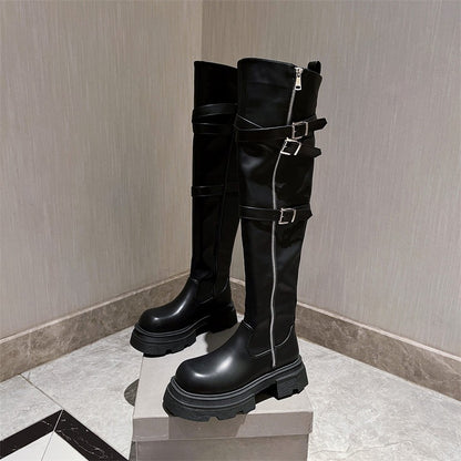 Women's winter metal zipper knee high boots