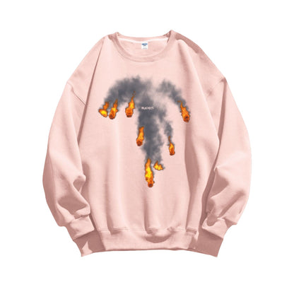 Flame graphic cotton sweatshirt unisex oversize round neck top