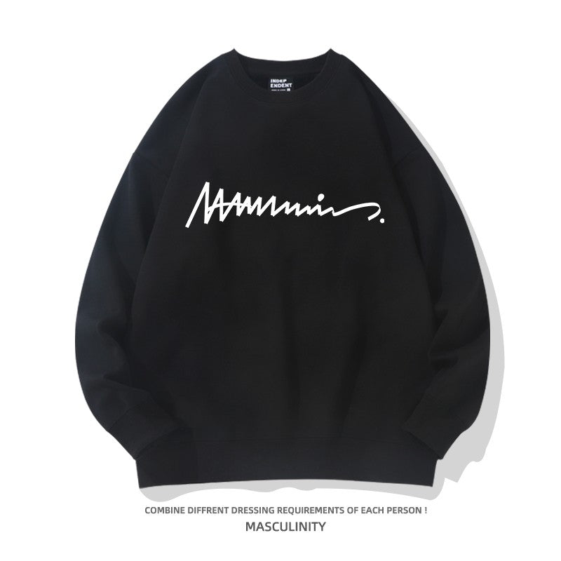 Simple letter print heavy sweatshirt men's autumn black cotton round neck jacket casual top