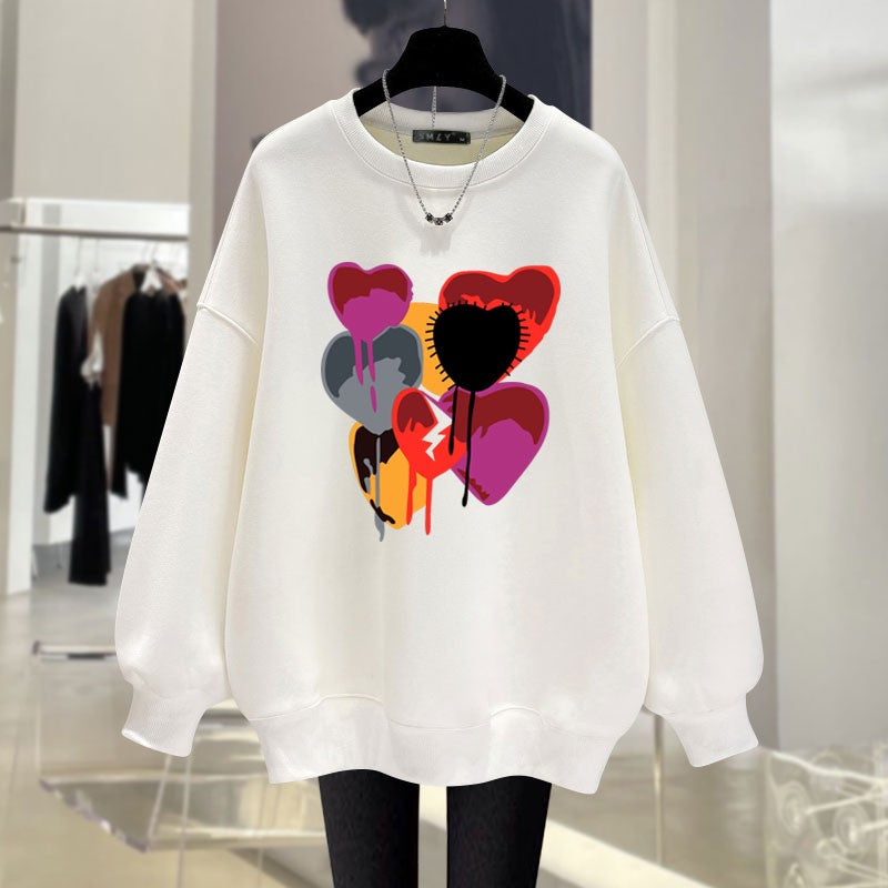 Milk tea color round neck sweatshirt women loose mid-length top