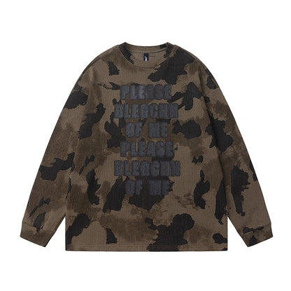 Camouflage round neck sweater women's loose fit