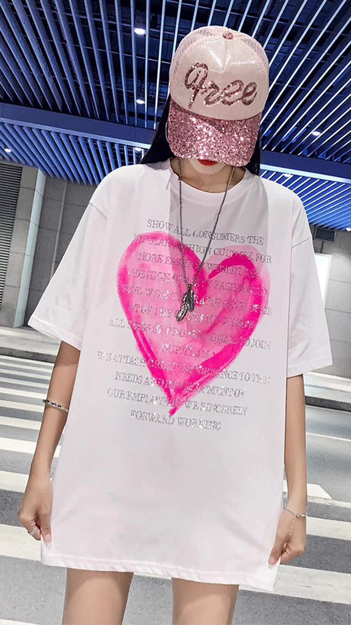 Oversize Women Love Letter Short sleeved T-shirt Summer Casual Top