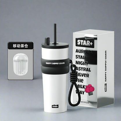 Insulated cup capacity car mounted coffee straw water cup