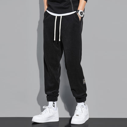 Grey joggers loose fitting ankle ties men's sports pants