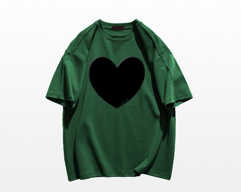 Heart t-shirt oversize unisex summer couple cotton top