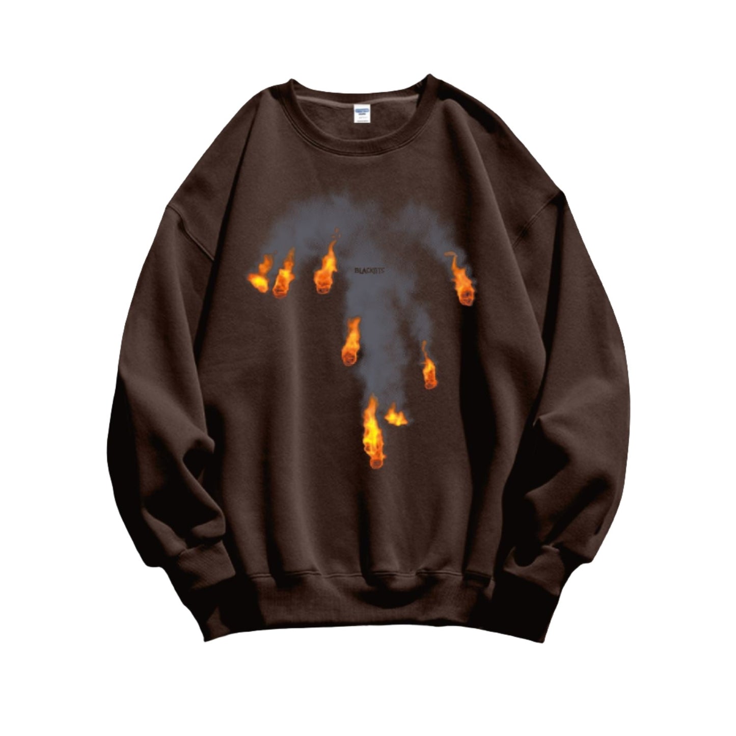 Flame graphic cotton sweatshirt unisex oversize round neck top