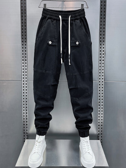 Men elastic waistband sweatpants jeans