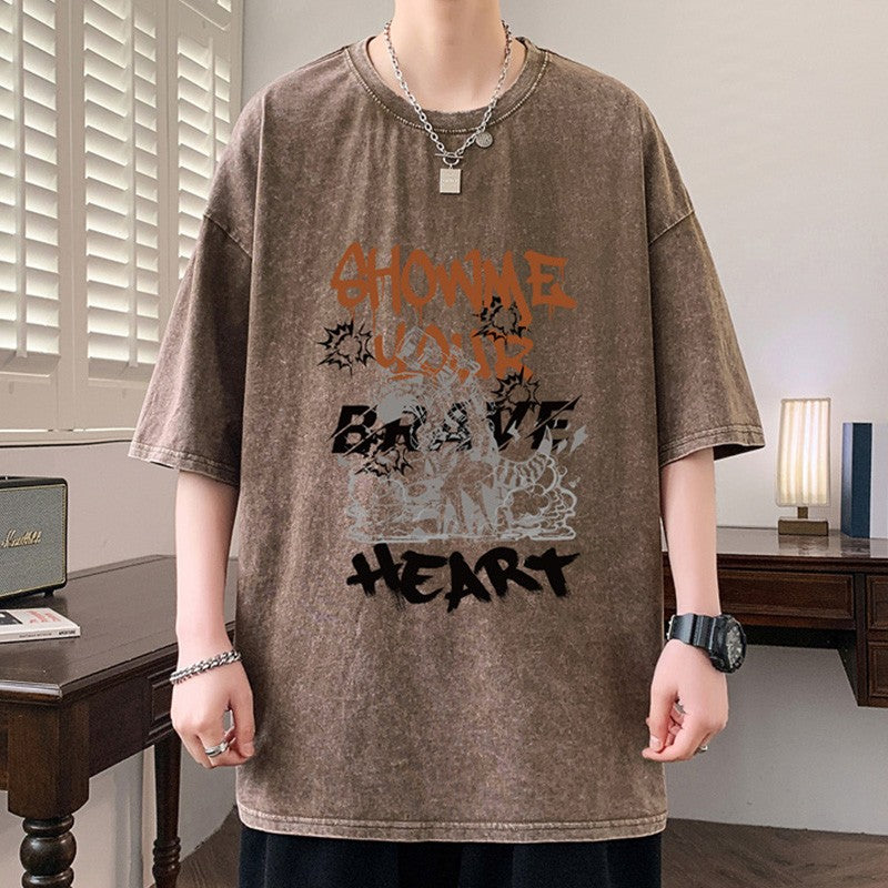 Cotton short-sleeved men's summer round neck heavyweight T-shirt