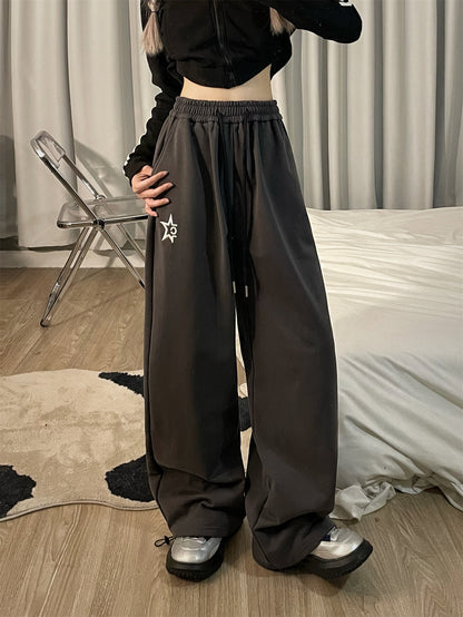 Embroidered Pure Cotton Thickened Loose Floor Sweeping Casual Pants