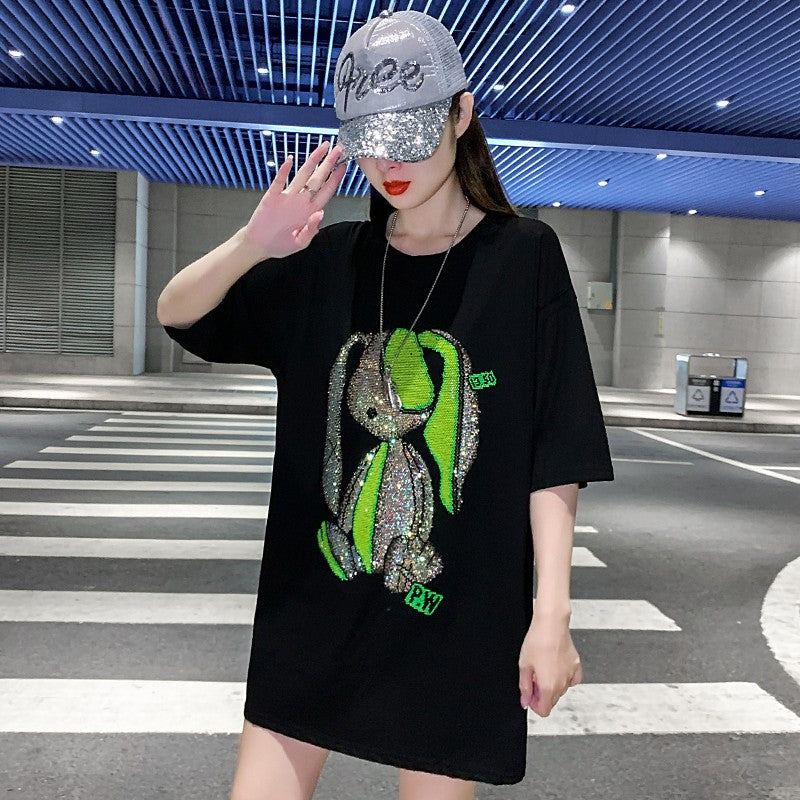 Oversized women's short sleeved t-shirt diamond top