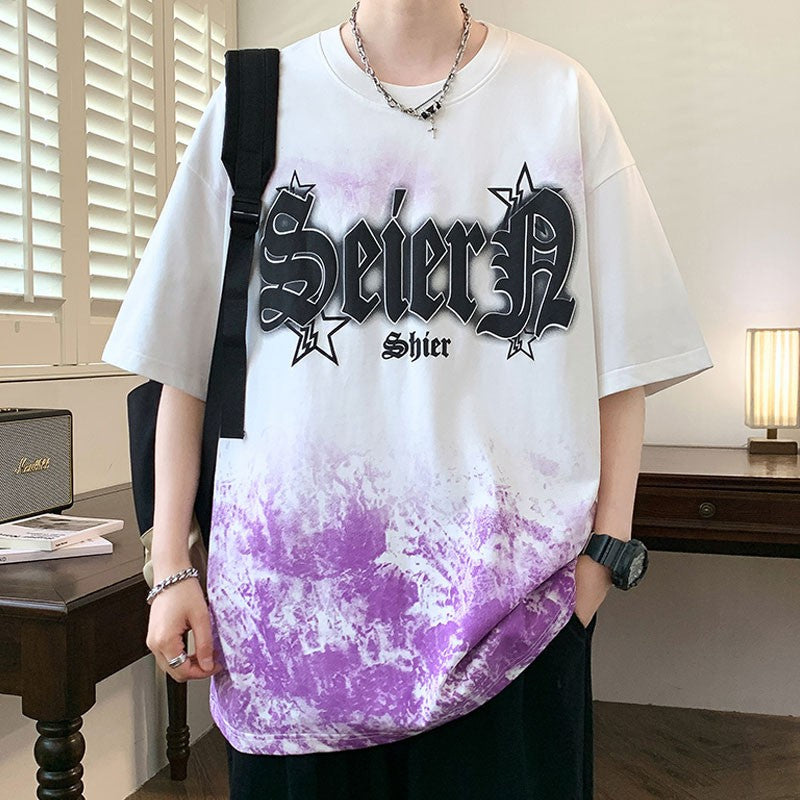 Summer gradient print half-sleeved t-shirt unisex loose tops